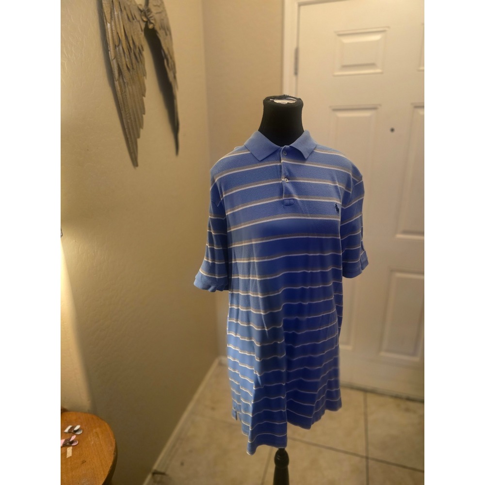 Polo Ralph Lauren Mens XXL Classic Fit Striped Short Sleeve Polo Shirt Blue
